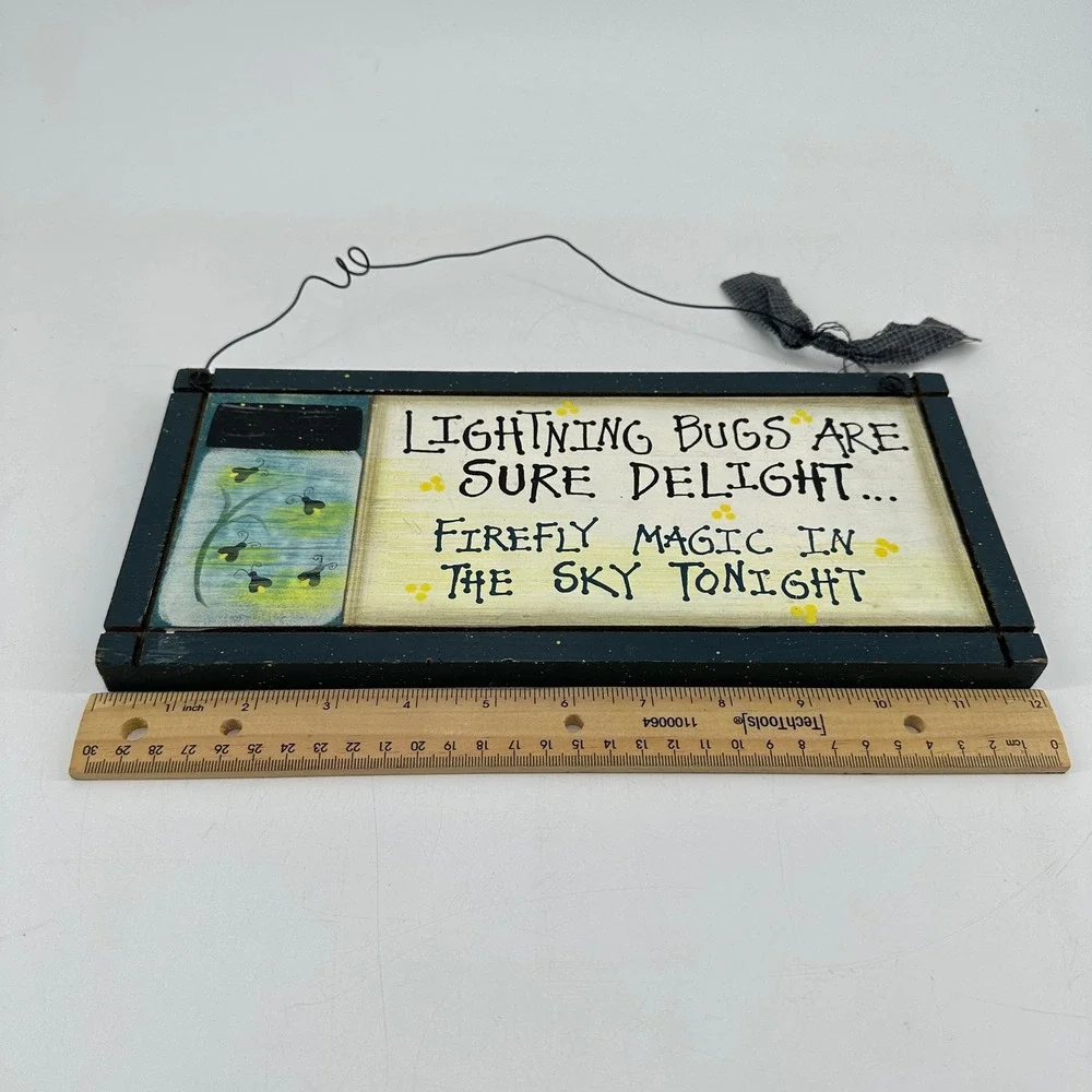 Primitive Wooden Lightning Bug Firefly Magic Wall Hanging Sign Mason Jar Decor